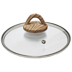Vāks stikla Amber 20cm, ar koka imitācijas rokturi