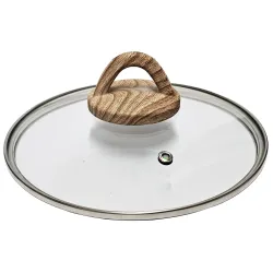 Vāks stikla Amber 20cm, ar koka imitācijas rokturi