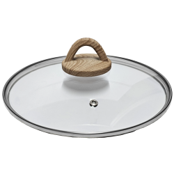 Vāks stikla Amber 24cm, ar koka imitācijas rokturi
