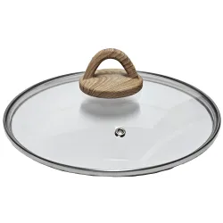 Vāks stikla Amber 24cm, ar koka imitācijas rokturi