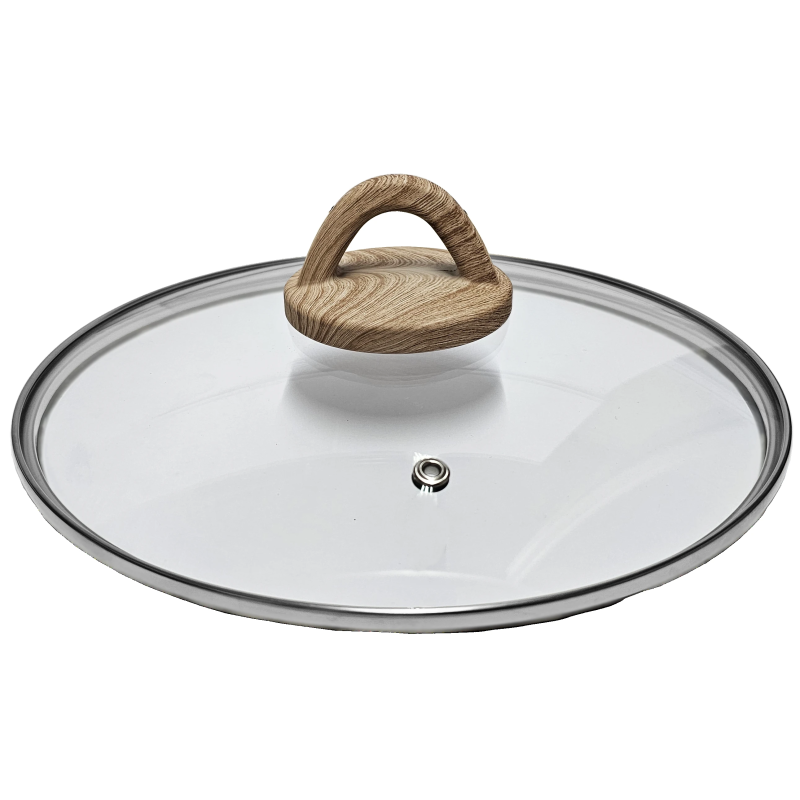 Vāks stikla Amber 24cm, ar koka imitācijas rokturi