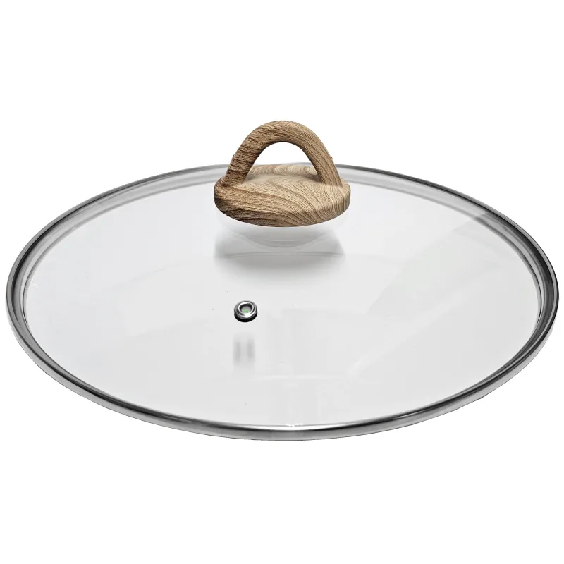 Vāks stikla Amber 28cm, ar koka imitācijas rokturi