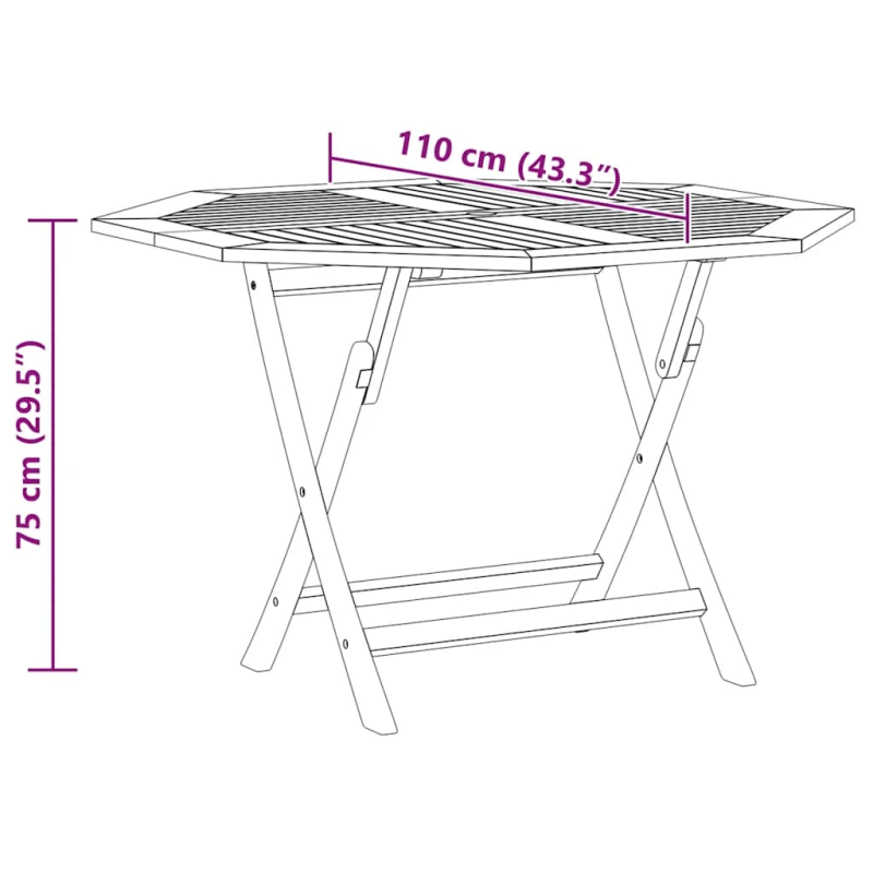 vidaXL saliekams dārza galds, 110x110x75 cm, masīvs tīkkoks