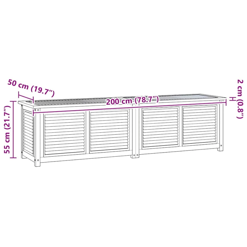 vidaXL dārza uzglabāšanas kaste ar maisu, 200x50x55 cm, masīvs tīkkoks
