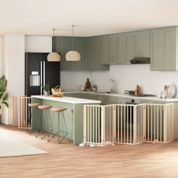 vidaXL suņu vārti ar durvīm, salokāmi, 12 paneļi, 600 cm, papeles koks