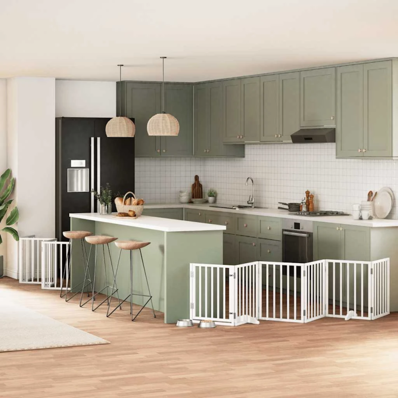 vidaXL suņu vārti ar durvīm, salokāmi, 12 paneļi, 600 cm, papeles koks