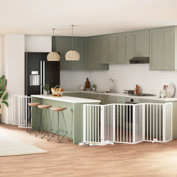 vidaXL suņu vārti ar durvīm, salokāmi, 9 paneļi, 450 cm, papeles koks