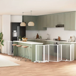 vidaXL suņu vārti ar durvīm, salokāmi, 15 paneļi, 750 cm, papeles koks