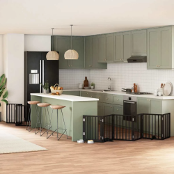 vidaXL suņu vārti ar durvīm, salokāmi, 9 paneļi, 450 cm, papeles koks