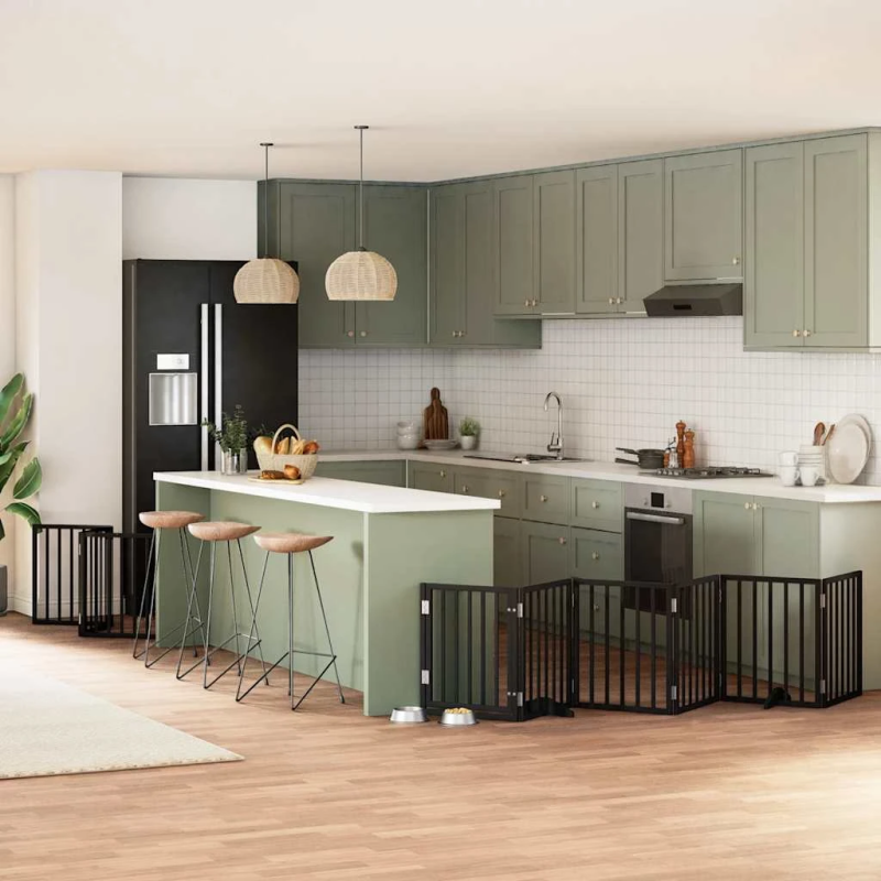 vidaXL suņu vārti ar durvīm, salokāmi, 9 paneļi, 450 cm, papeles koks