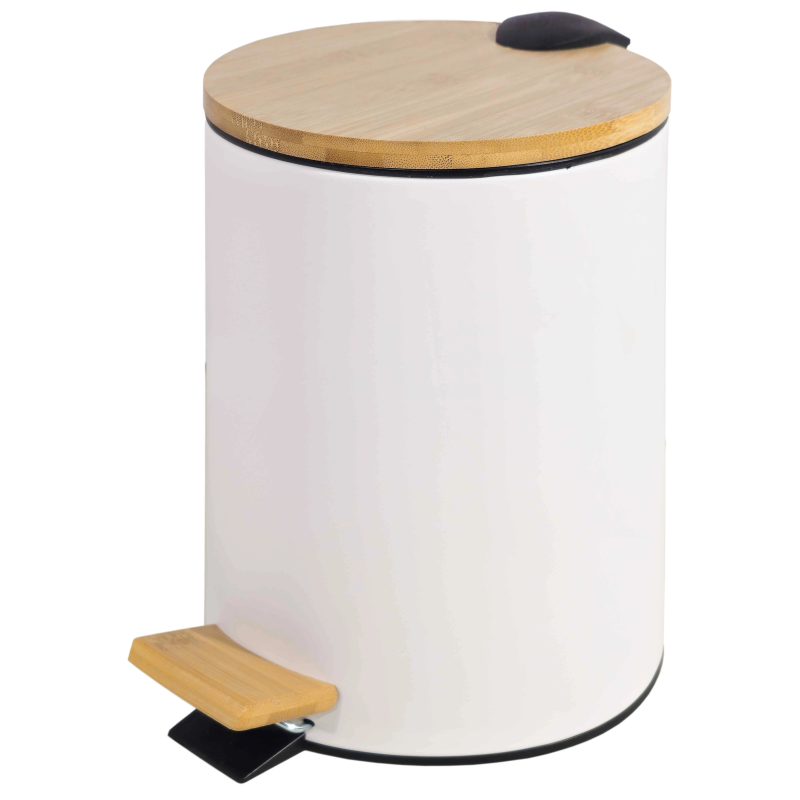 Pedāļspainis 5L balts, ar bambusa vāku, soft close