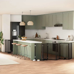 vidaXL suņu vārti ar durvīm, salokāmi, 12 paneļi, 600 cm, papeles koks