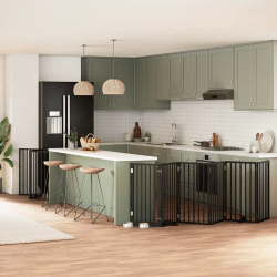 vidaXL suņu vārti ar durvīm, salokāmi, 15 paneļi, 750 cm, papeles koks