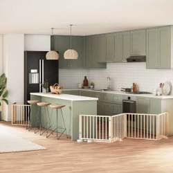 vidaXL suņu vārti ar durvīm, salokāmi, 6 paneļi, 480 cm, papeles koks