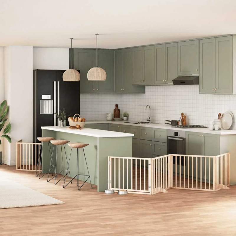 vidaXL suņu vārti ar durvīm, salokāmi, 6 paneļi, 480 cm, papeles koks