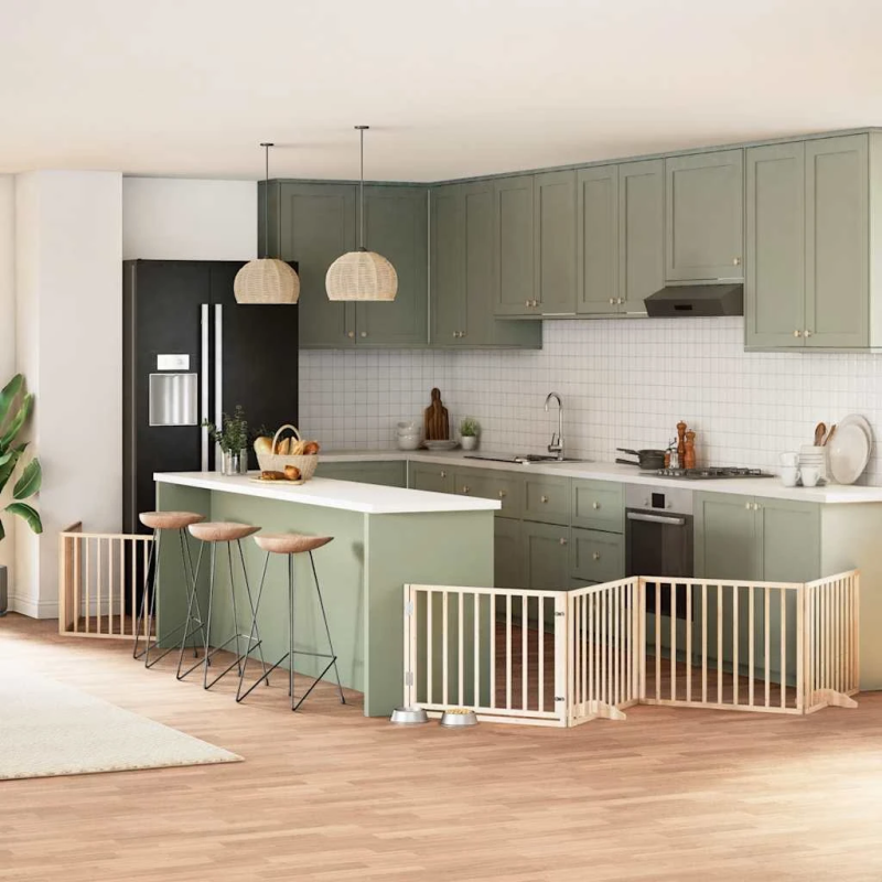 vidaXL suņu vārti ar durvīm, salokāmi, 10 paneļi, 800 cm, papeles koks