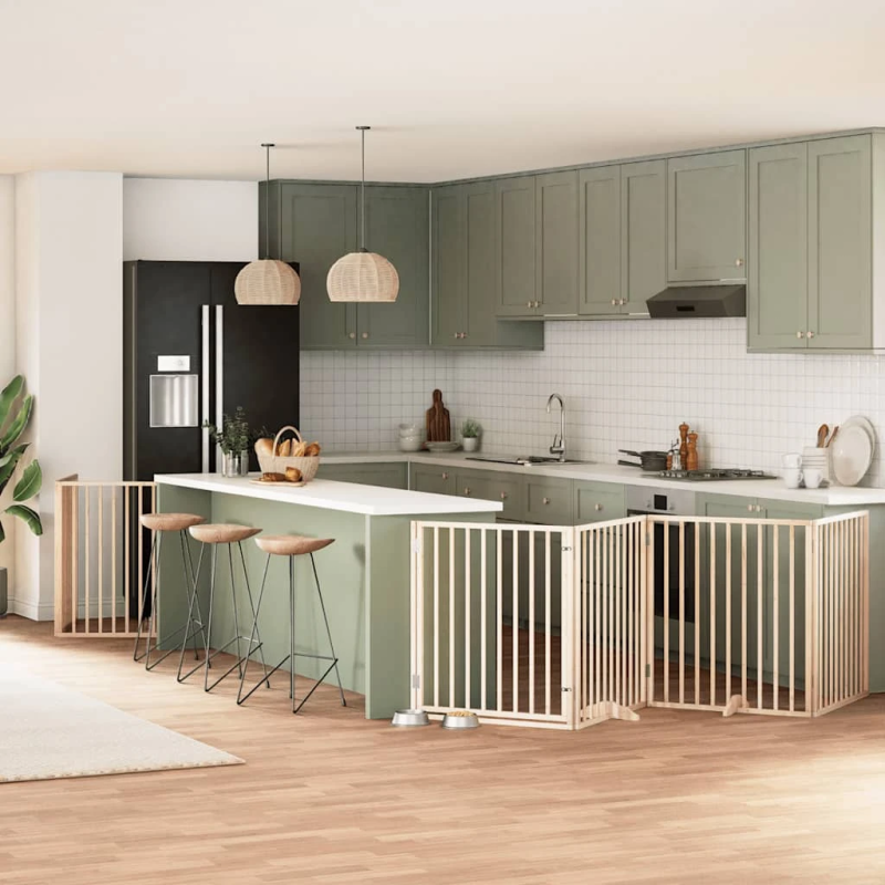 vidaXL suņu vārti ar durvīm, salokāmi, 6 paneļi, 480 cm, papeles koks