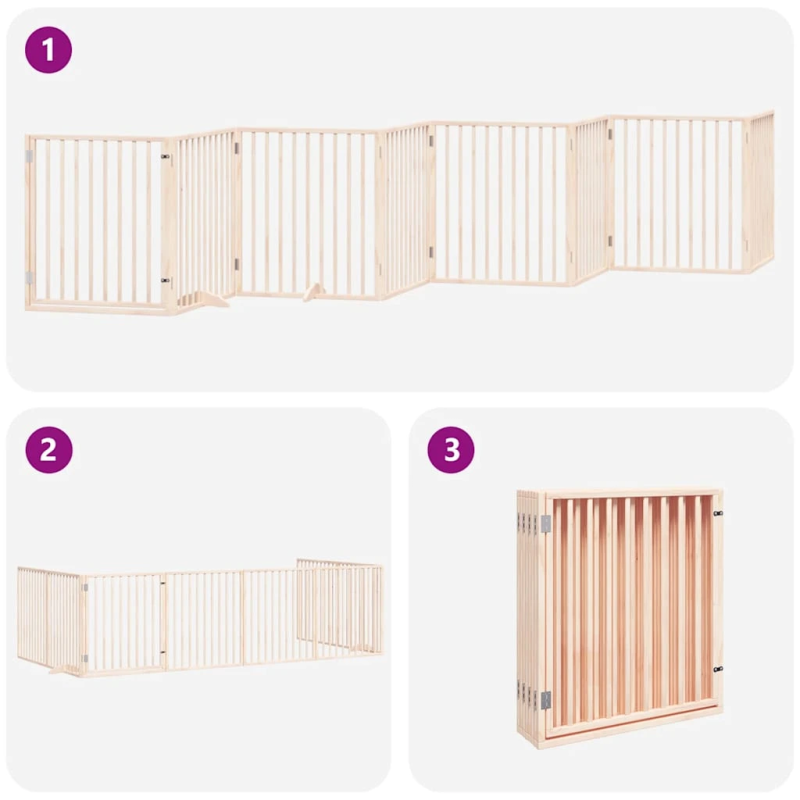 vidaXL suņu vārti ar durvīm, salokāmi, 8 paneļi, 640 cm, papeles koks