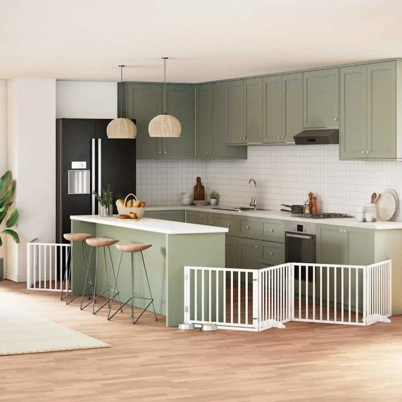 vidaXL suņu vārti ar durvīm, salokāmi, 8 paneļi, 640 cm, papeles koks