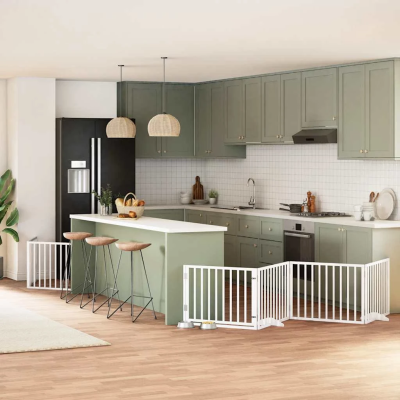 vidaXL suņu vārti ar durvīm, salokāmi, 12 paneļi, 960 cm, papeles koks