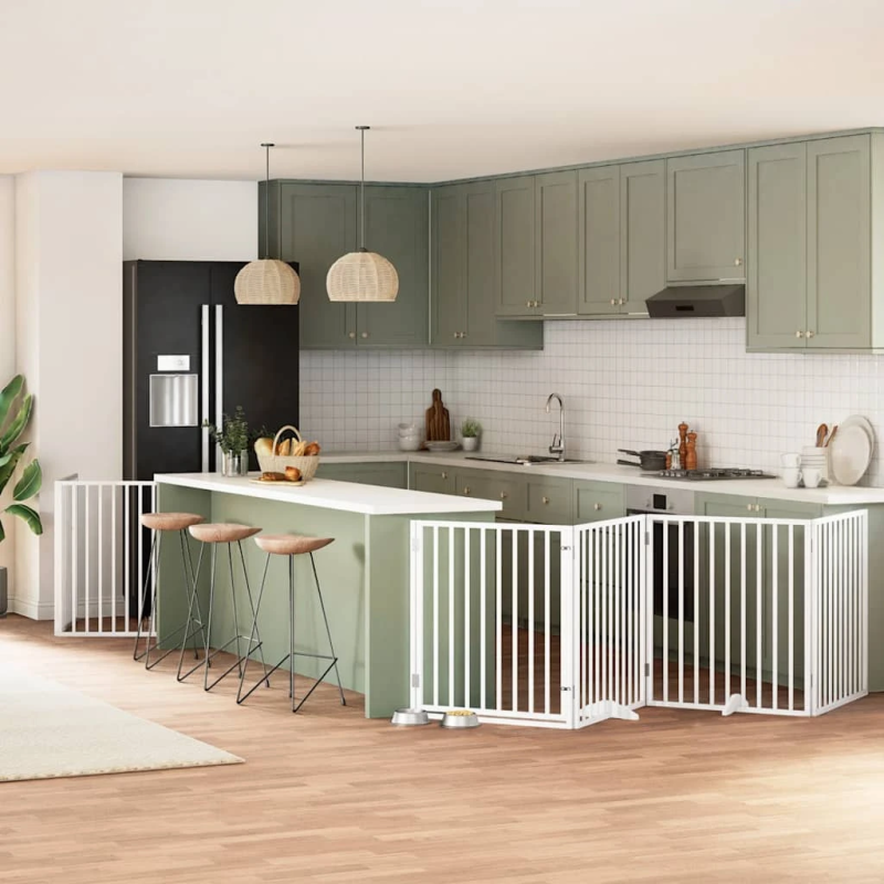 vidaXL suņu vārti ar durvīm, salokāmi, 8 paneļi, 640 cm, papeles koks