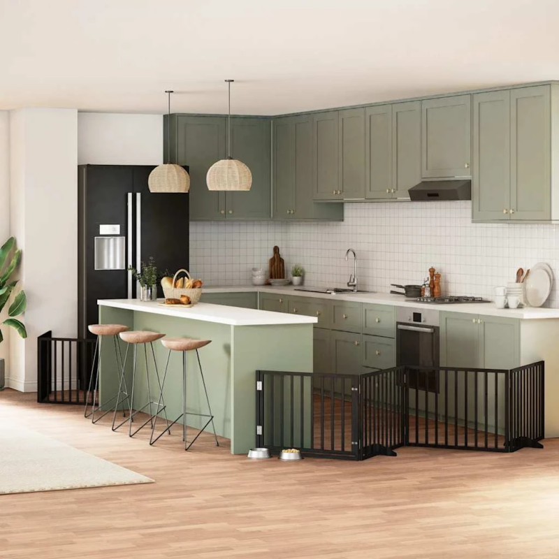 vidaXL suņu vārti ar durvīm, salokāmi, 6 paneļi, 480 cm, papeles koks