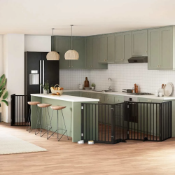 vidaXL suņu vārti ar durvīm, salokāmi, 6 paneļi, 480 cm, papeles koks