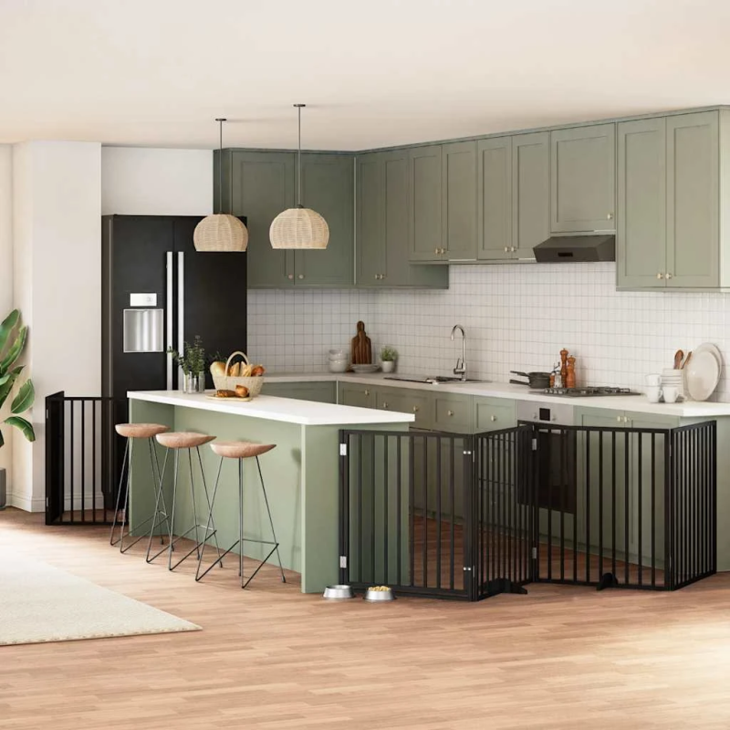 vidaXL suņu vārti ar durvīm, salokāmi, 6 paneļi, 480 cm, papeles koks