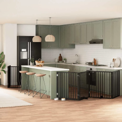 vidaXL suņu vārti ar durvīm, salokāmi, 10 paneļi, 800 cm, papeles koks