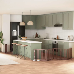 vidaXL suņu vārti ar durvīm, salokāmi, 6 paneļi, 480 cm, papeles koks