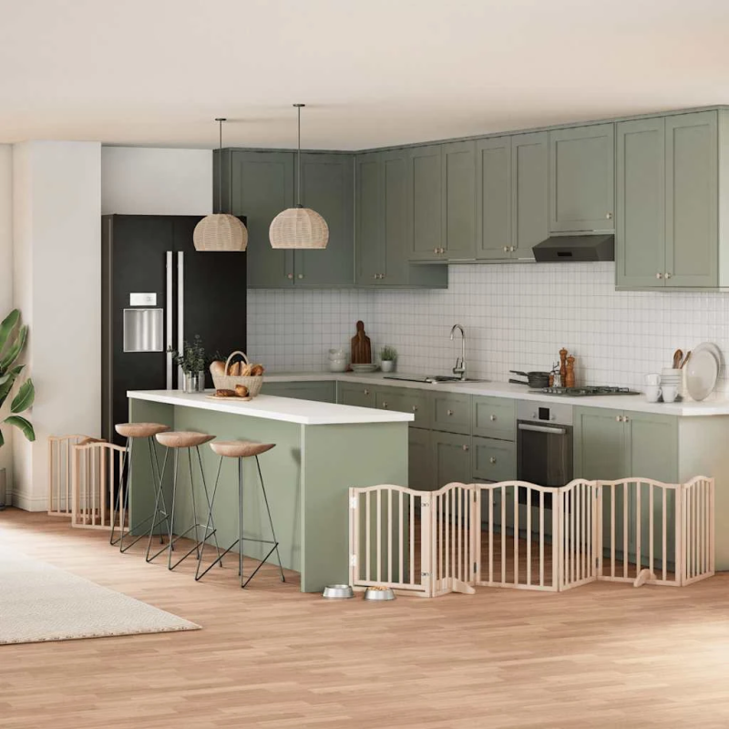 vidaXL suņu vārti ar durvīm, salokāmi, 9 paneļi, 450 cm, papeles koks