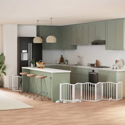 vidaXL suņu vārti ar durvīm, salokāmi, 9 paneļi, 450 cm, papeles koks