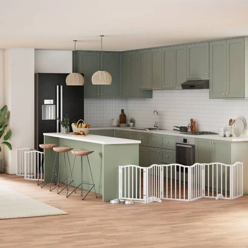 vidaXL suņu vārti ar durvīm, salokāmi, 9 paneļi, 450 cm, papeles koks