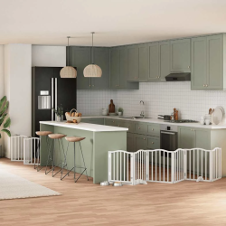 vidaXL suņu vārti ar durvīm, salokāmi, 12 paneļi, 600 cm, papeles koks