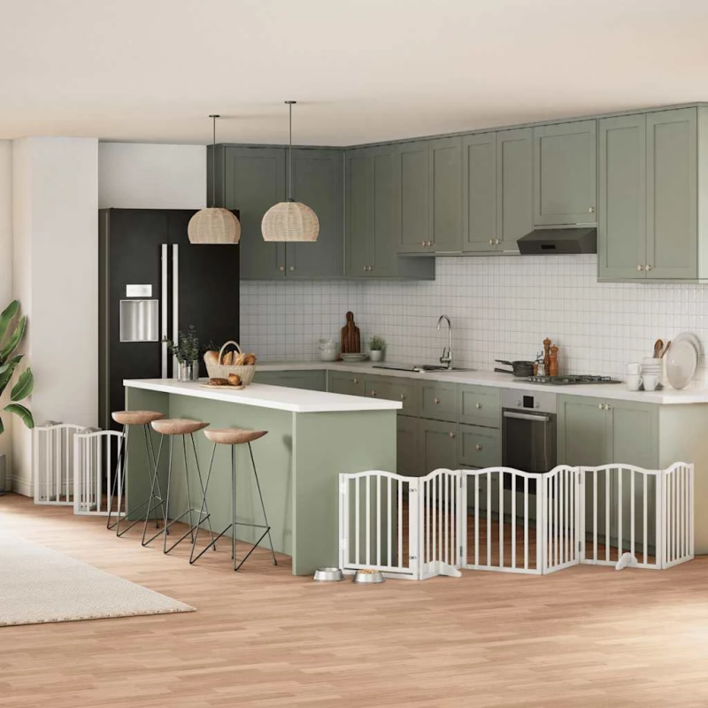 vidaXL suņu vārti ar durvīm, salokāmi, 15 paneļi, 750 cm, papeles koks