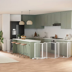 vidaXL suņu vārti ar durvīm, salokāmi, 12 paneļi, 600 cm, papeles koks