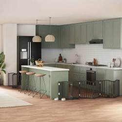 vidaXL suņu vārti ar durvīm, salokāmi, 9 paneļi, 450 cm, papeles koks