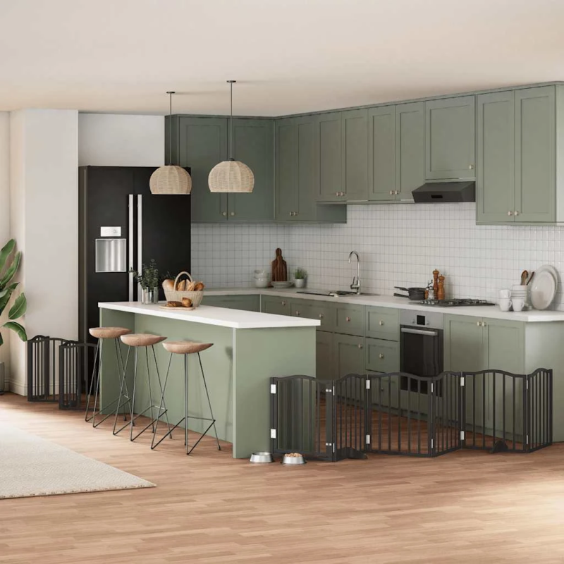 vidaXL suņu vārti ar durvīm, salokāmi, 12 paneļi, 600 cm, papeles koks