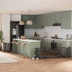 vidaXL suņu vārti ar durvīm, salokāmi, 15 paneļi, 750 cm, papeles koks