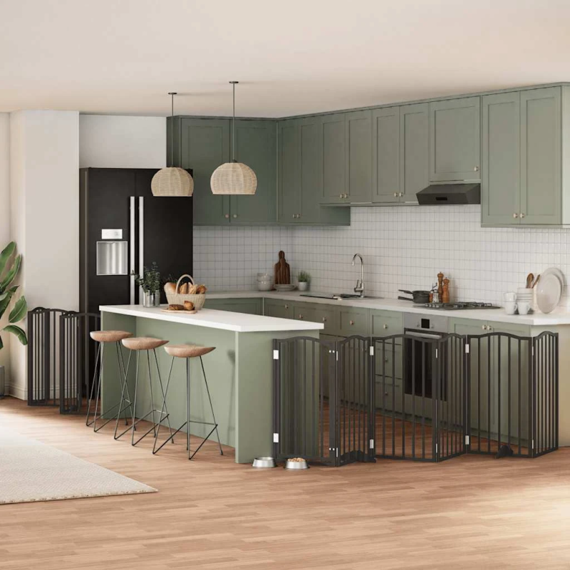 vidaXL suņu vārti ar durvīm, salokāmi, 12 paneļi, 600 cm, papeles koks