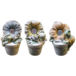 Dārza dekors Puķu pods ar dzīvnieciņu, ar solāro gaismu, 3veidi