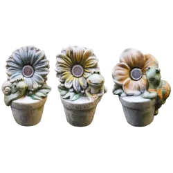 Dārza dekors Puķu pods ar dzīvnieciņu, ar solāro gaismu, 3veidi