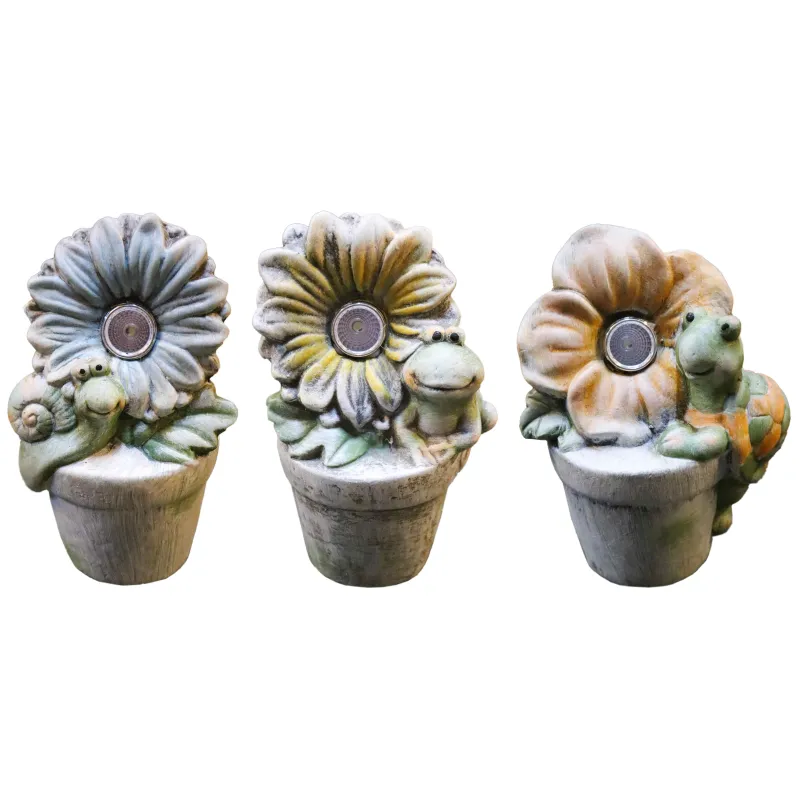 Dārza dekors Puķu pods ar dzīvnieciņu, ar solāro gaismu, 3veidi