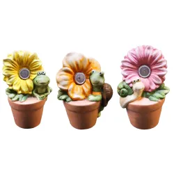 Dārza dekors Puķu pods ar dzīvnieciņu, ar solāro gaismu, 3veidi