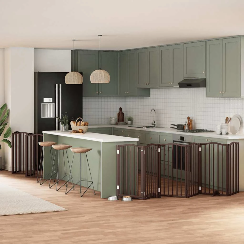 vidaXL suņu vārti ar durvīm, salokāmi, 15 paneļi, 750 cm, papeles koks