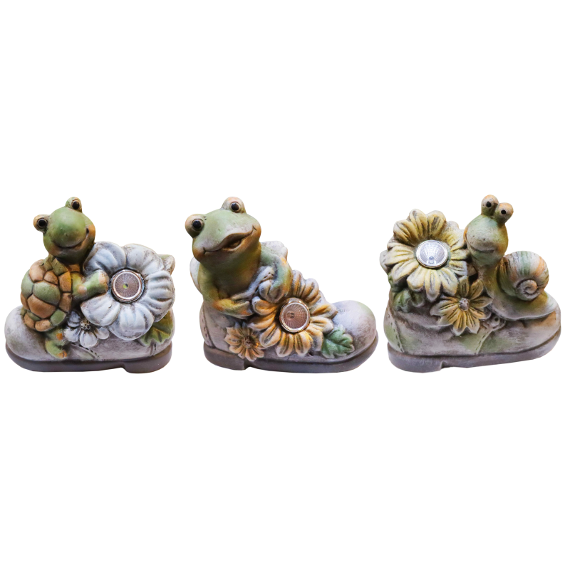 Dārza dekors Zābaks ar dzīvnieciņu, ar solāro gaismu, 3veidi