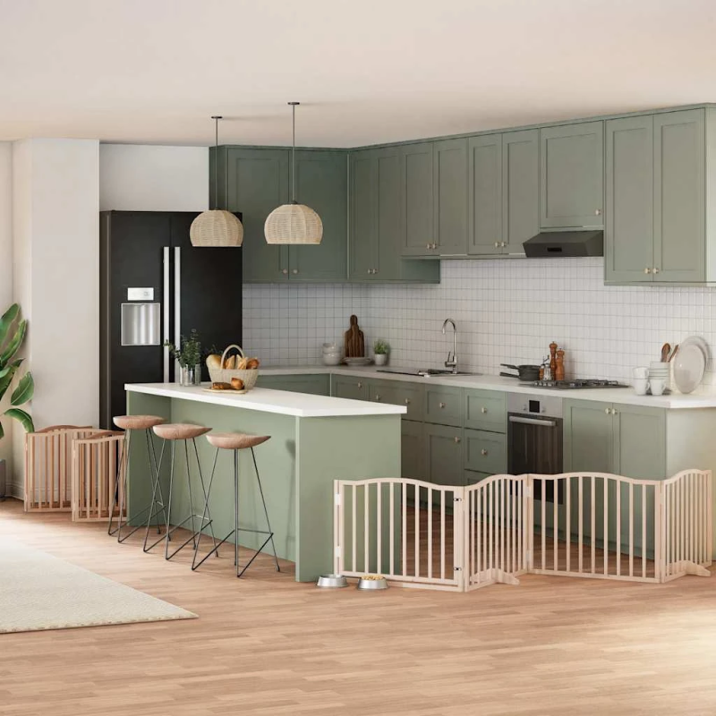 vidaXL suņu vārti ar durvīm, salokāmi, 10 paneļi, 800 cm, papeles koks