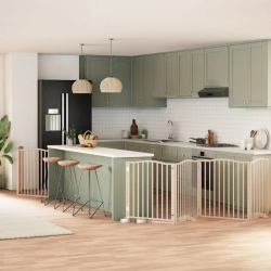 vidaXL suņu vārti ar durvīm, salokāmi, 6 paneļi, 480 cm, papeles koks