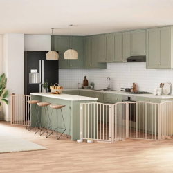 vidaXL suņu vārti ar durvīm, salokāmi, 8 paneļi, 640 cm, papeles koks