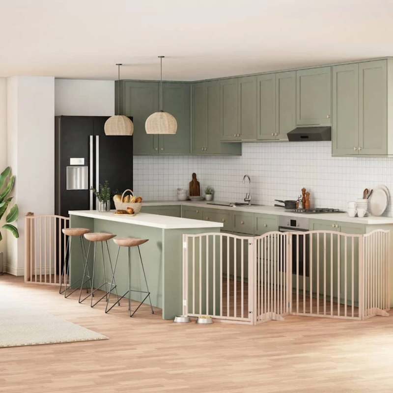 vidaXL suņu vārti ar durvīm, salokāmi, 8 paneļi, 640 cm, papeles koks